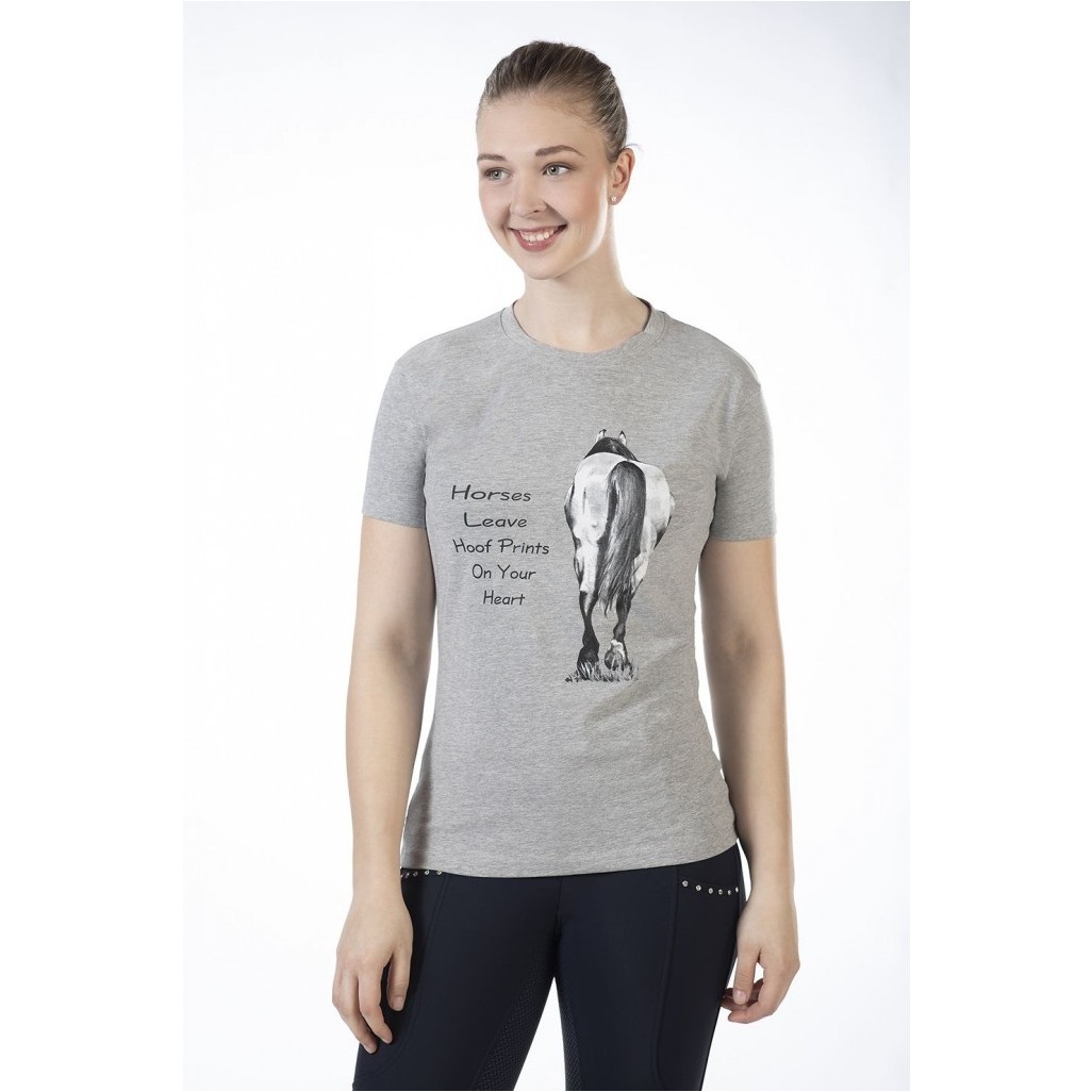 Damen T-Shirt HORSES LEAVE HOOFPRINTS hellgrau melange