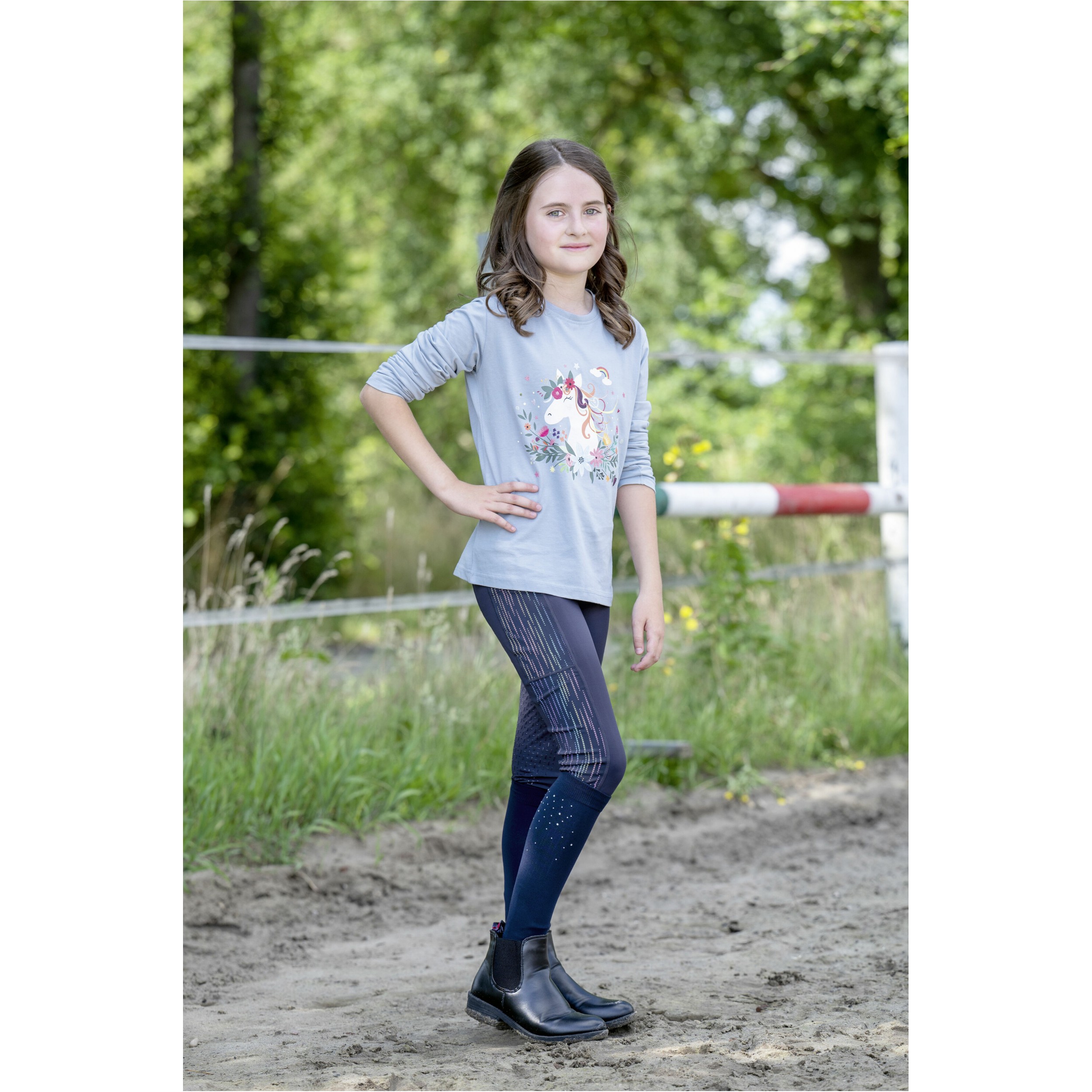 Kinder Reitleggings Silikon Vollbesatz FLOW REFLECTIVE KIDS dunkelblau