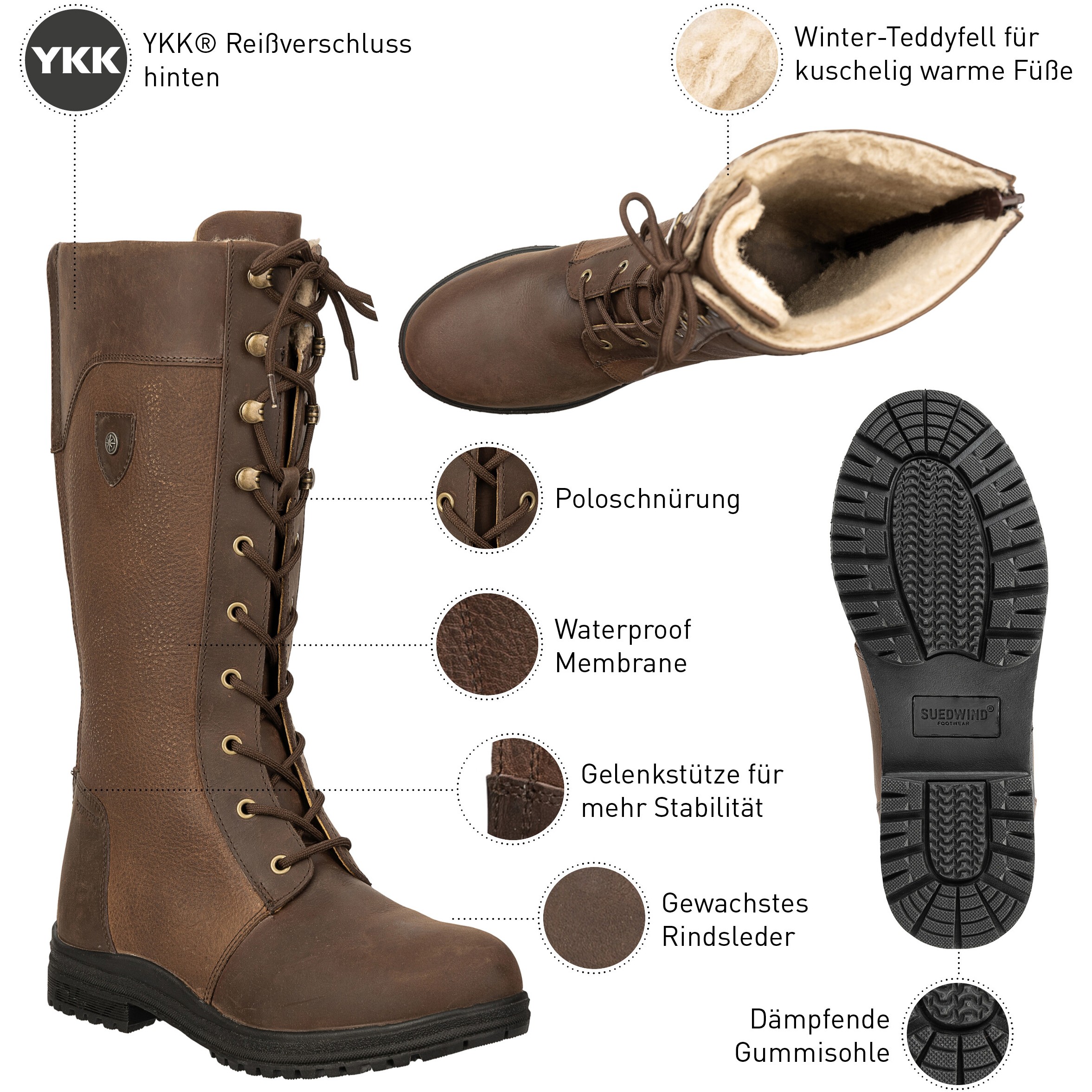 Winter Damen Reitstiefel GALWAY Echtleder waxy brown