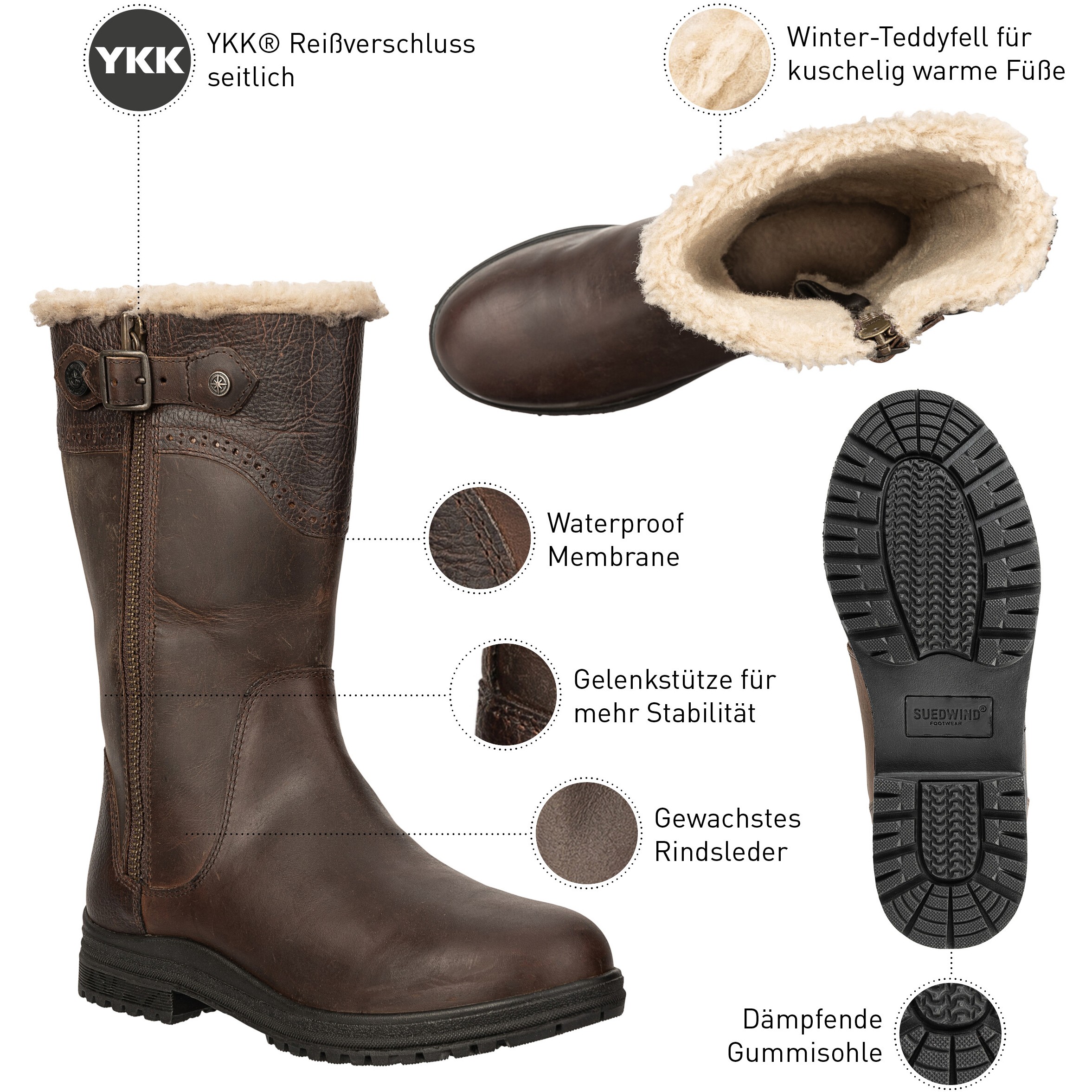 Winter Damen Reitstiefel DUFLON Echtleder waxy brown