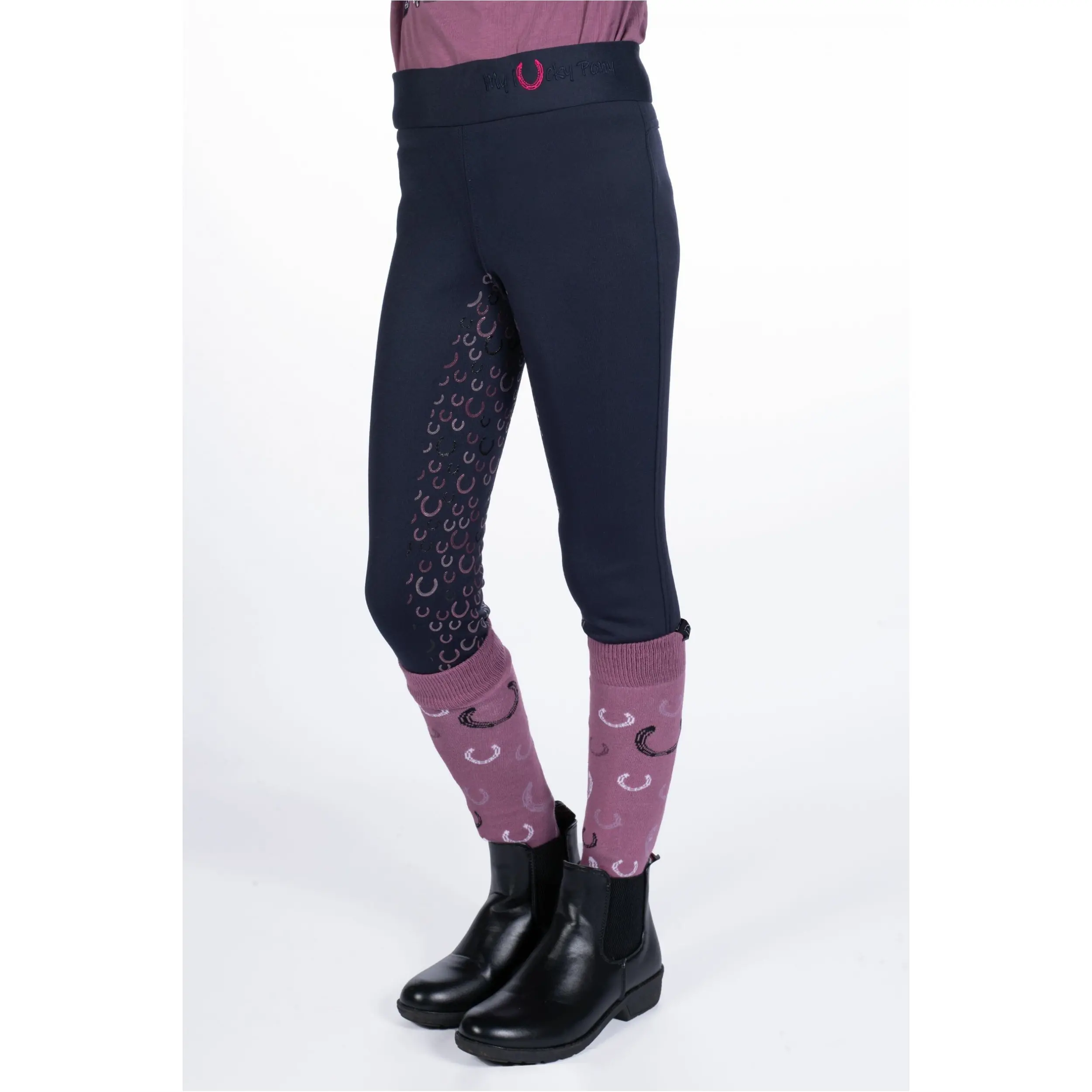 Winter Kinder Reitleggings Silikon Vollbesatz ALVA dunkelblau