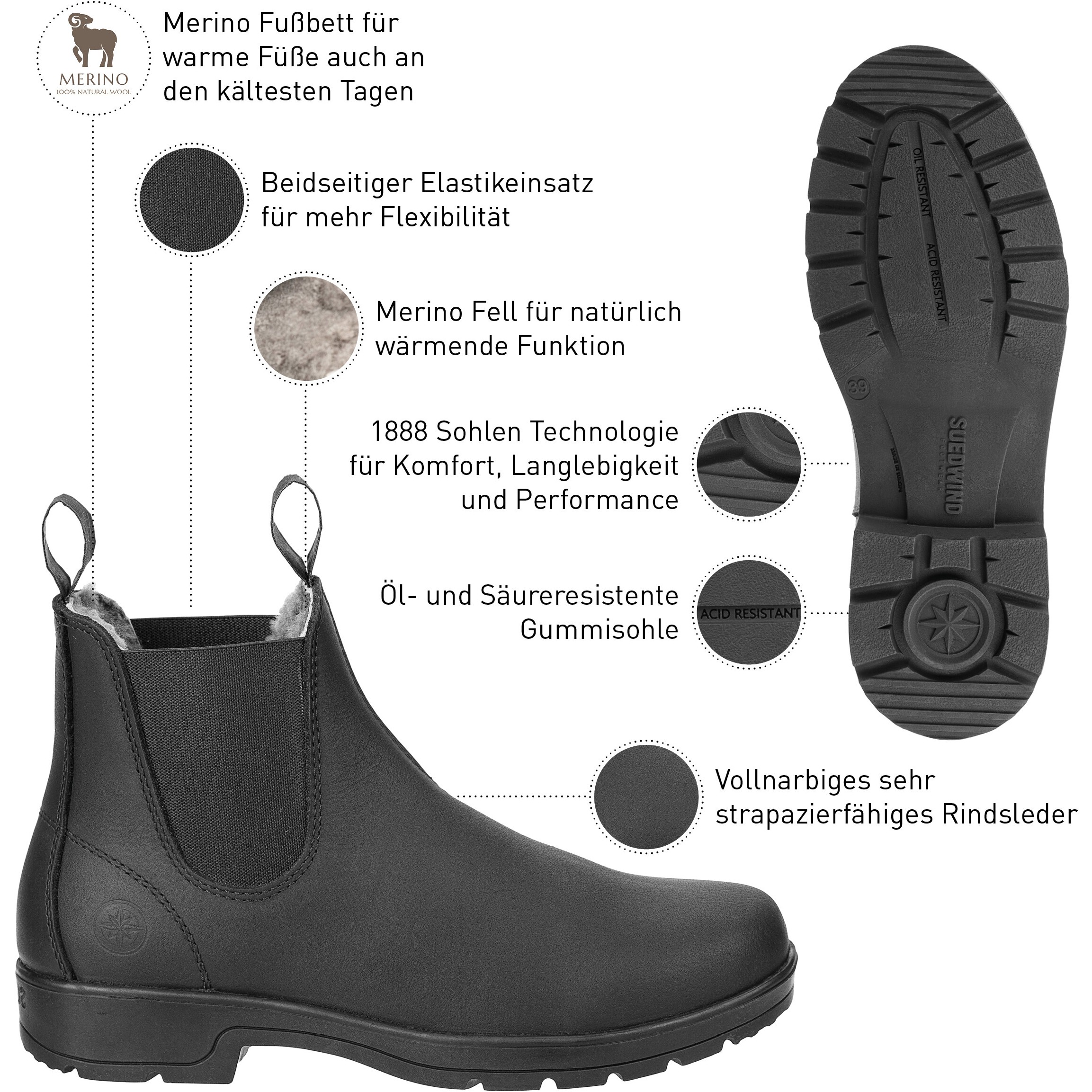 Winter Reitstiefeletten 1888 AUSTRALIAN CLASSIC Merino Echtleder schwarz