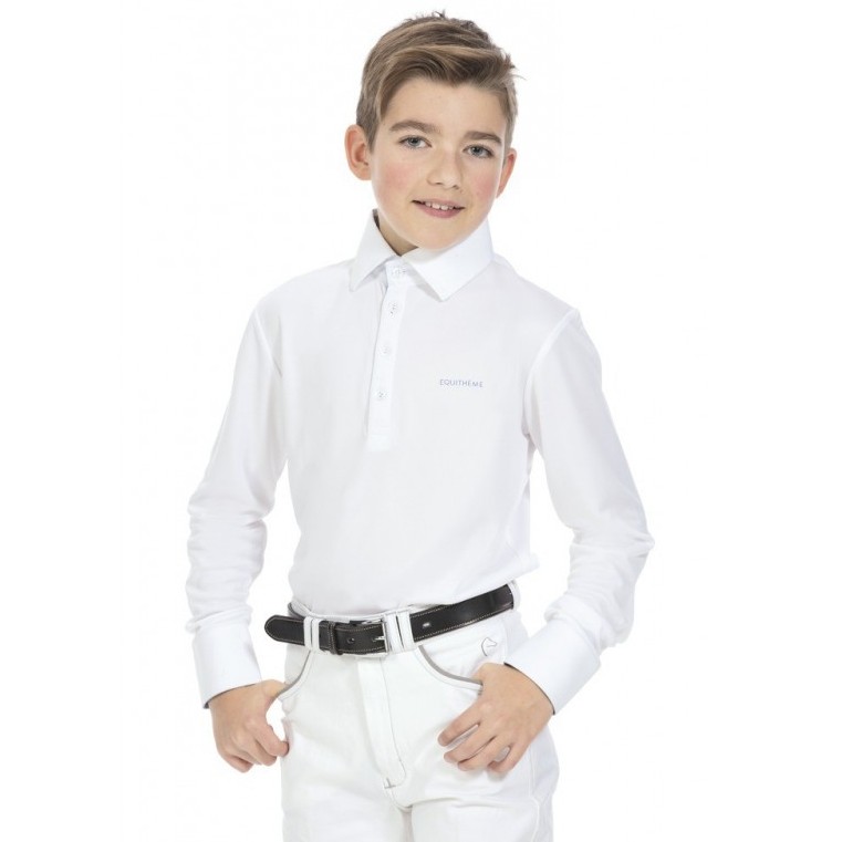 Kinder Poloshirt langarm MESH weiß