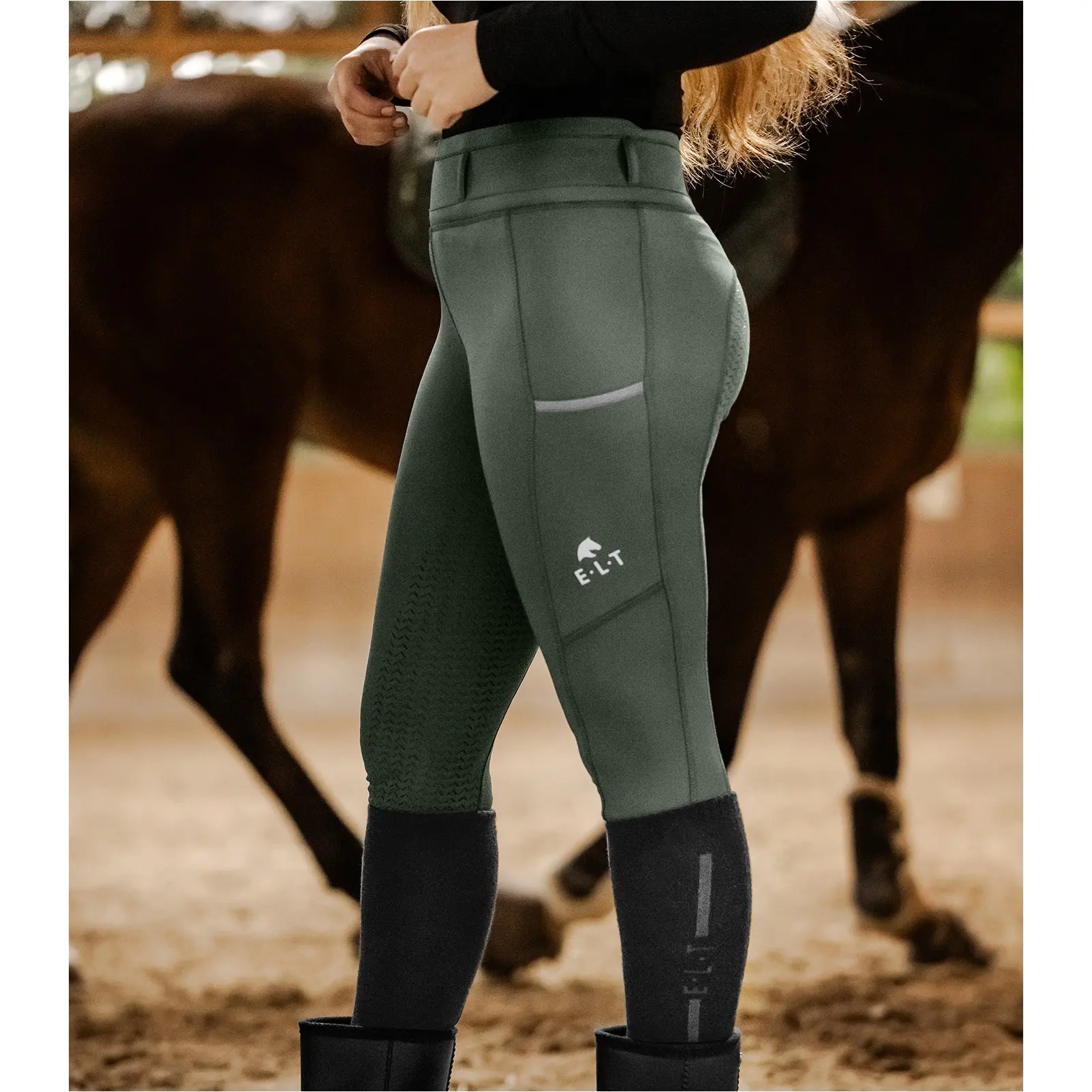 Winter Damen Reitleggings Silikon Vollbesatz ELLA dunkeloliv