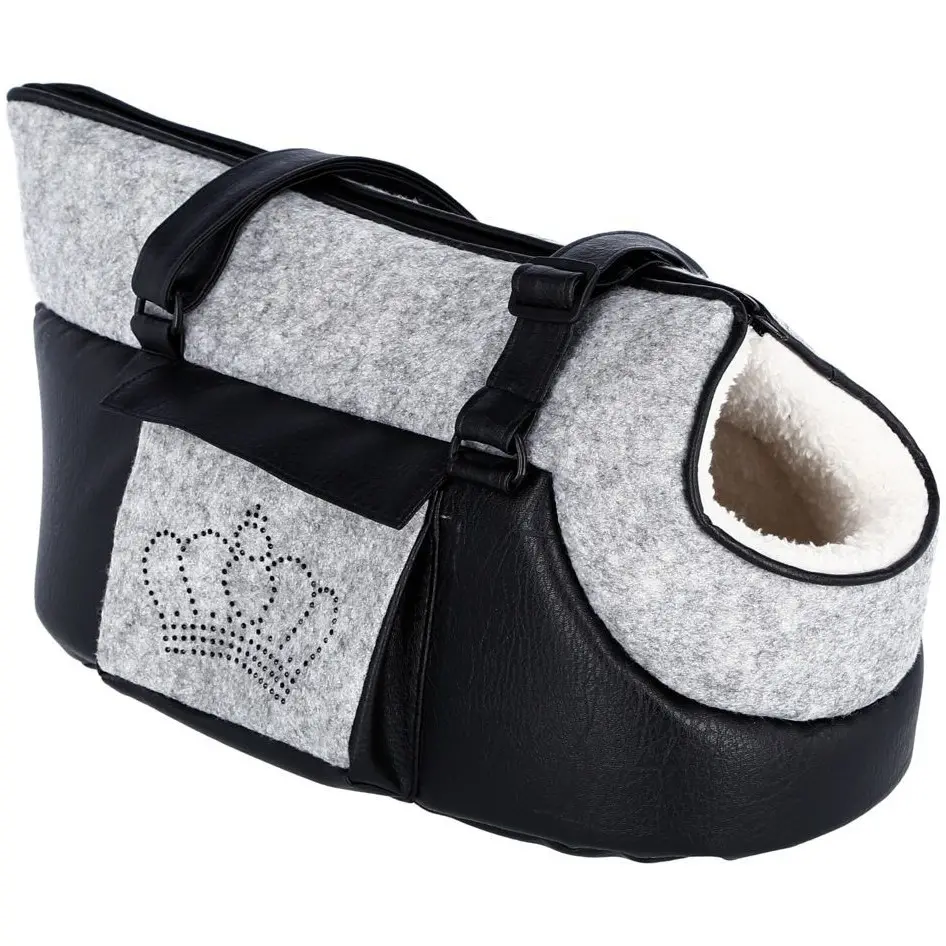 Hunde Tragetasche mit Strasskrone CHIARA grau/schwarz