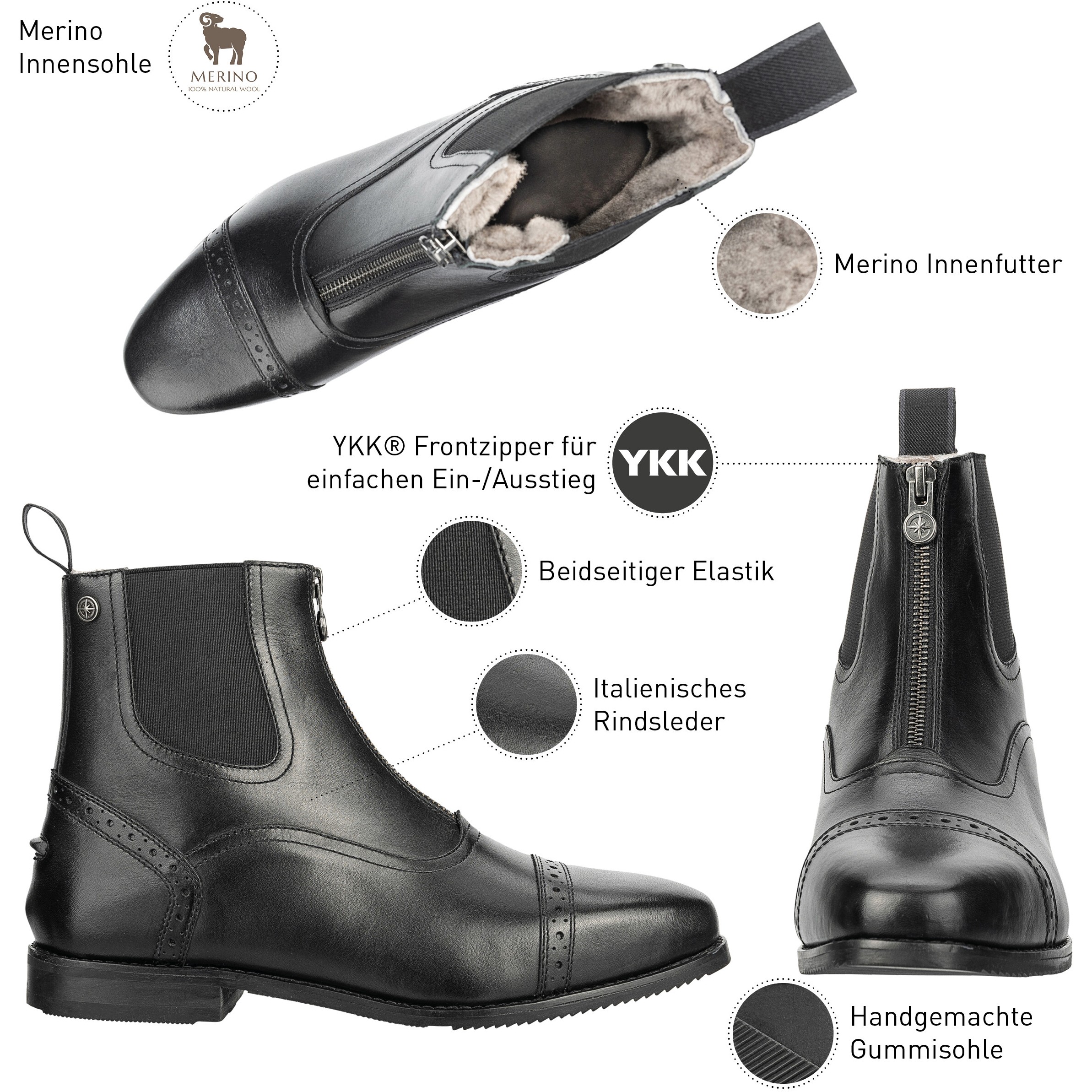 Winter Reitstiefeletten FLORENTINA FZ Merino Echtleder schwarz