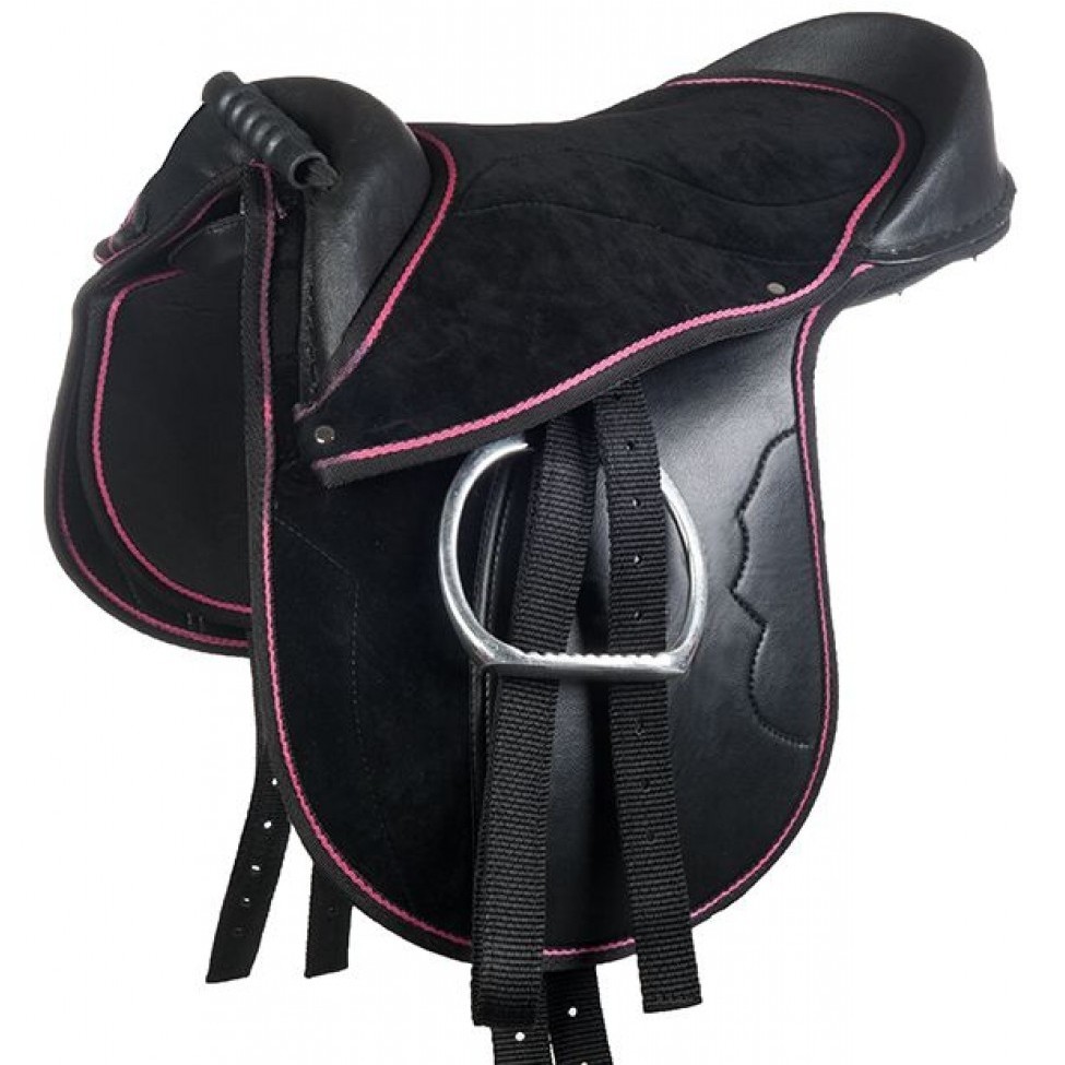 Shetty Sattel FUNNY HORSES schwarz/pink 12"