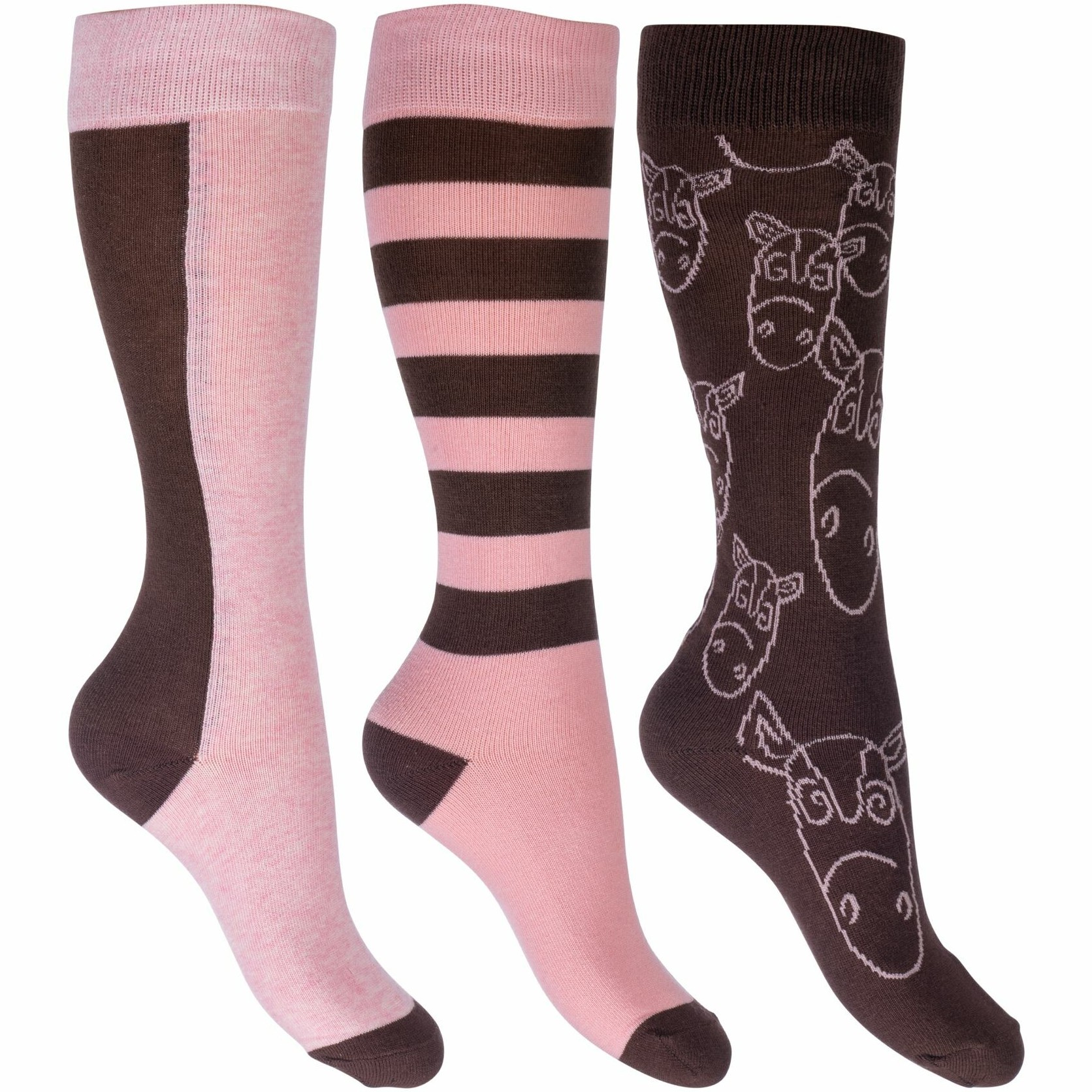 Kinder Reitsocken (3er Set) HOUSTON dunkelbraun/rosa