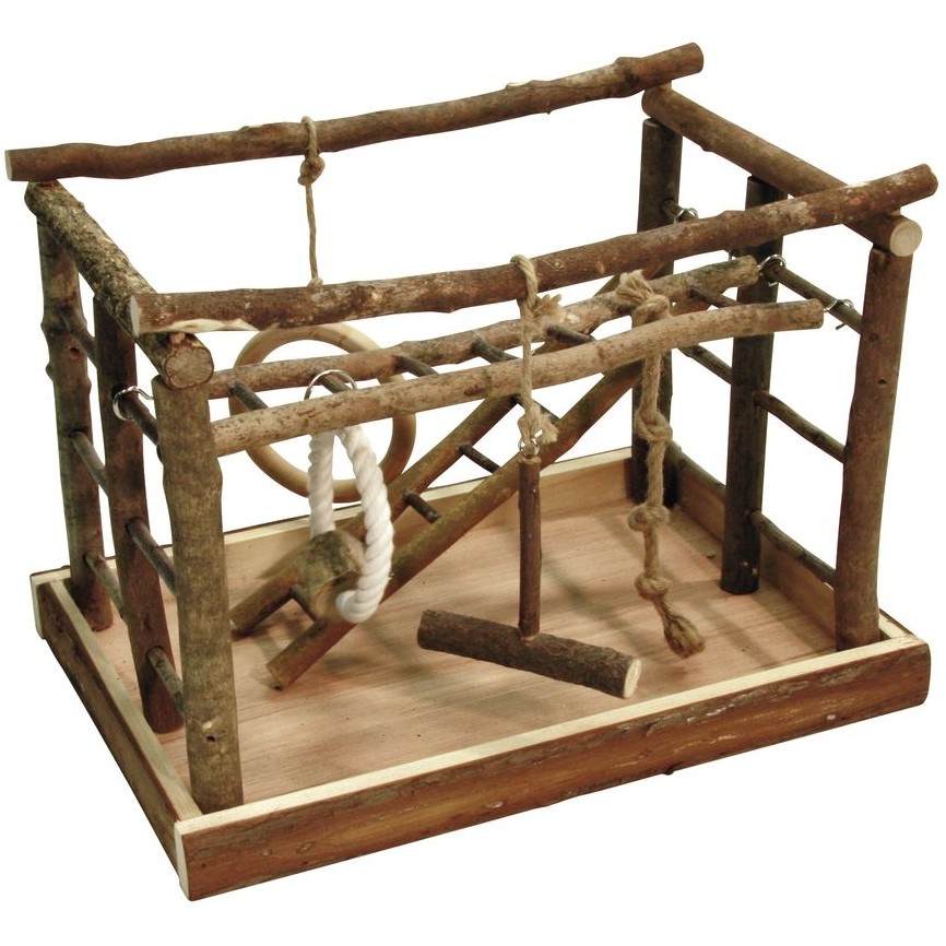 Vogelspielplatz aus Naturholz und Baumwolle 35x25x25cm