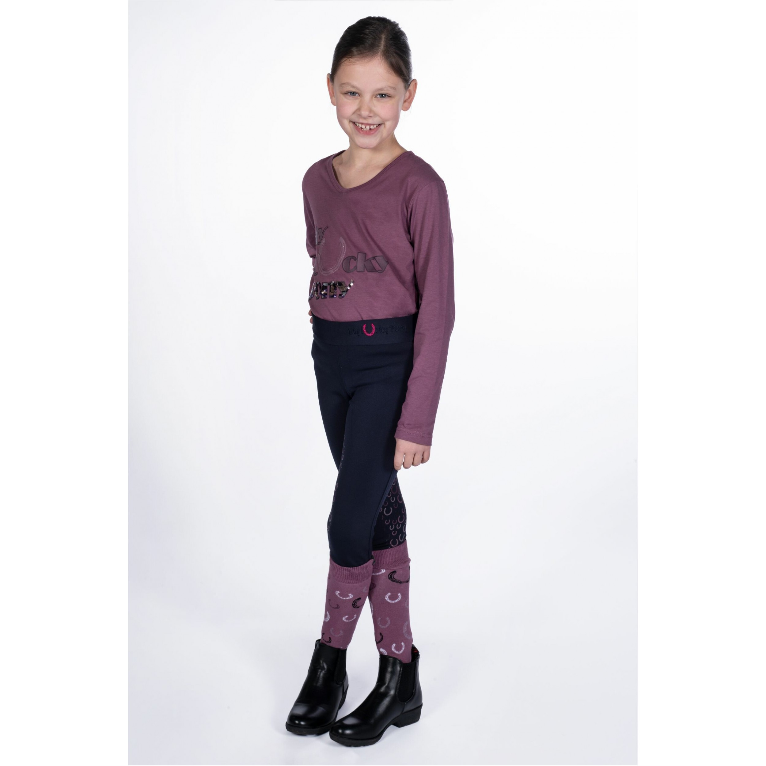 Winter Kinder Reitleggings Silikon Vollbesatz ALVA dunkelblau