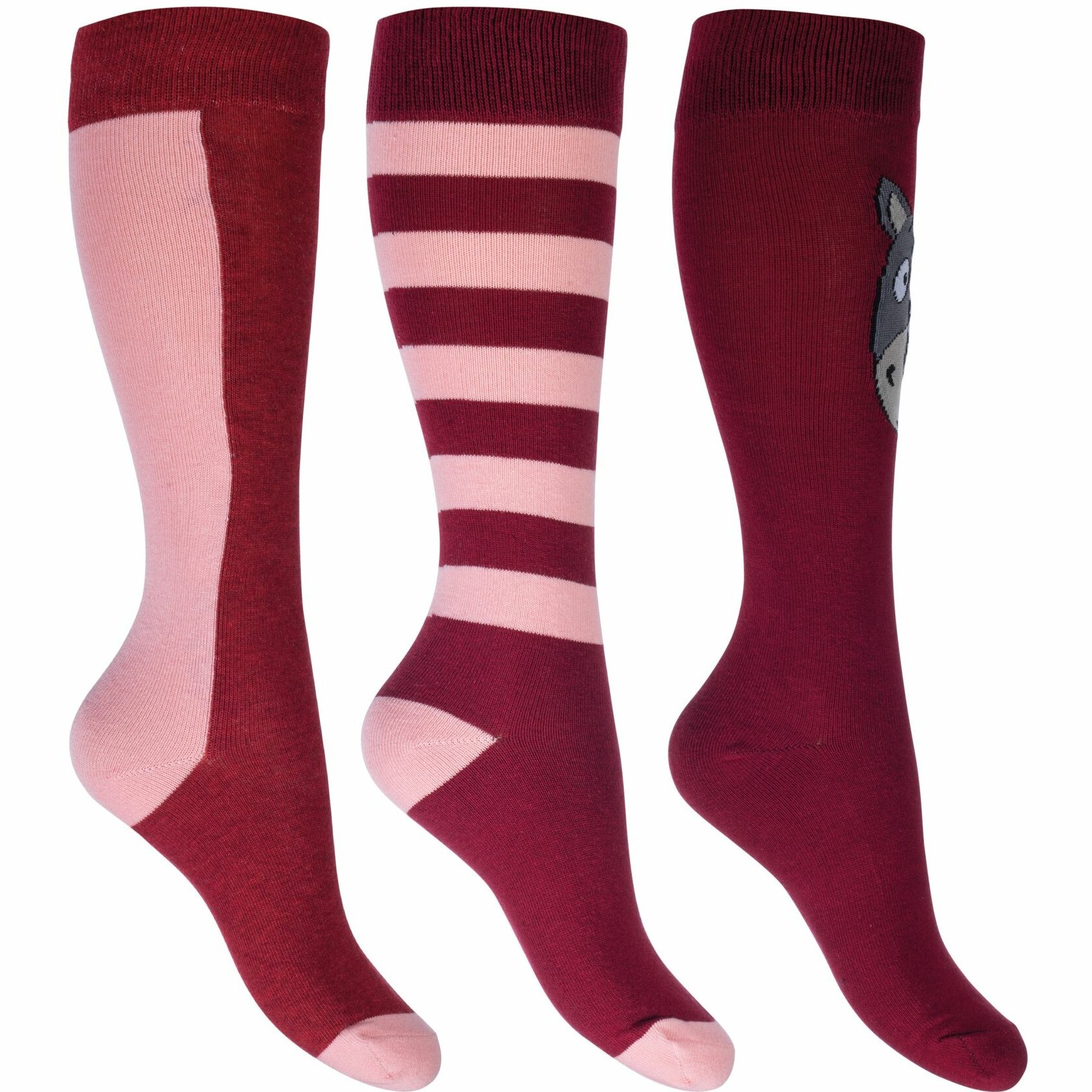 Kinder Reitsocken (3er Set) GRENADA rosa/weinrot