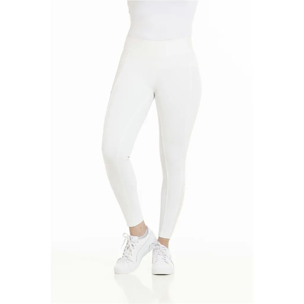 Sommer Damen Reitleggings Silikon Vollbesatz BRIGITTE Mesh weiß