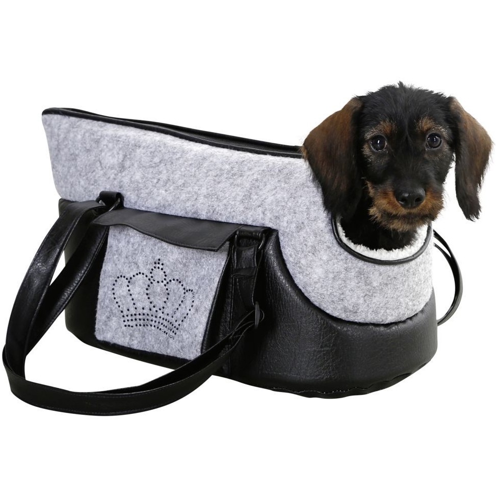 Hunde Tragetasche mit Strasskrone CHIARA grau/schwarz