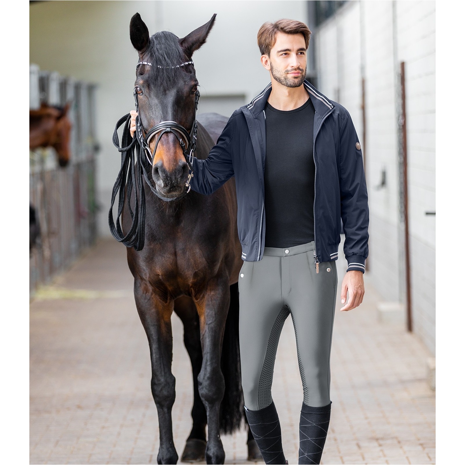 Herren Reithose Silikon Vollbesatz Micro Sport BUNDFALTE asphalt