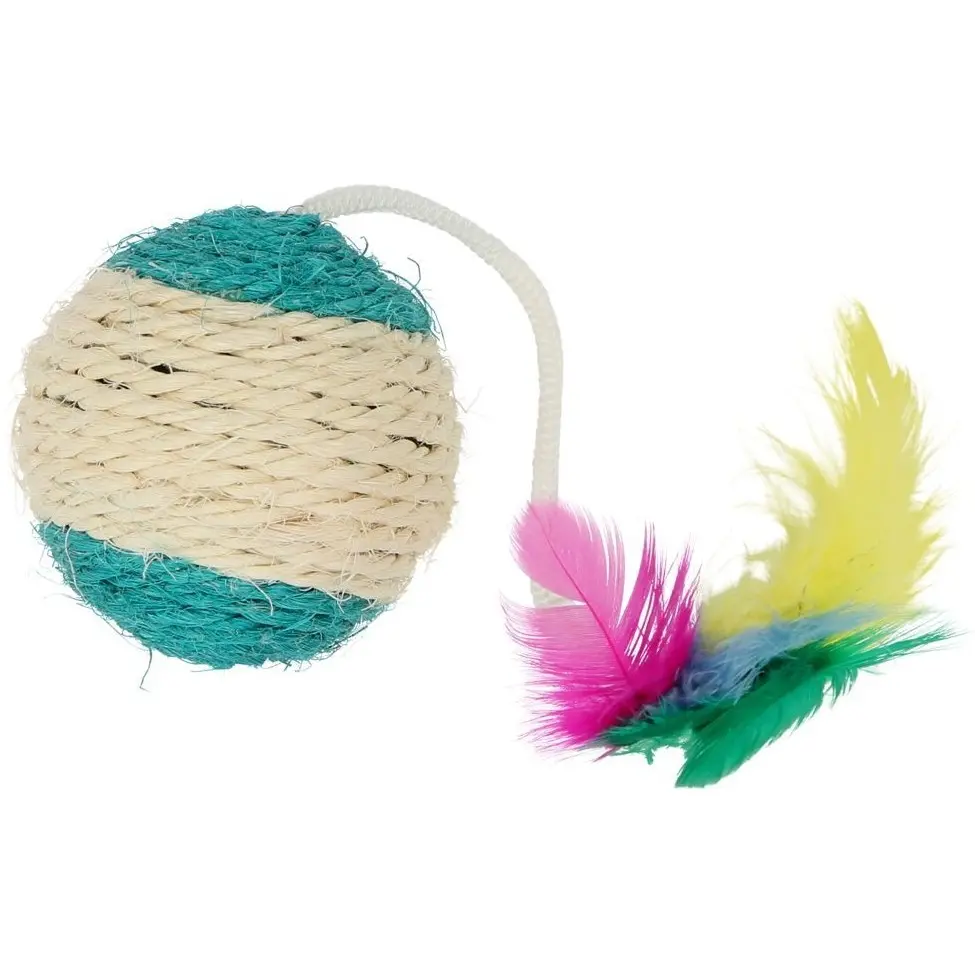 Katzen Sisal Spielball mit Feder und Rassel farblich sortiert 6cm 