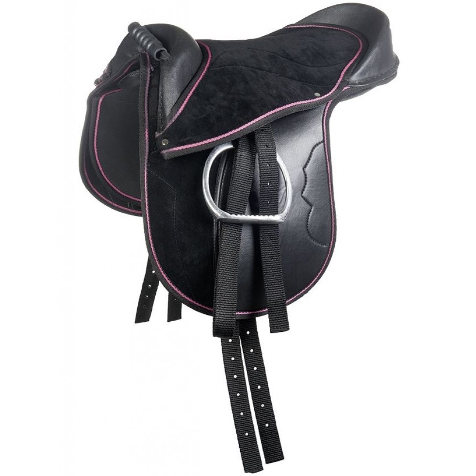 Shetty Sattel FUNNY HORSES schwarz/pink 12"