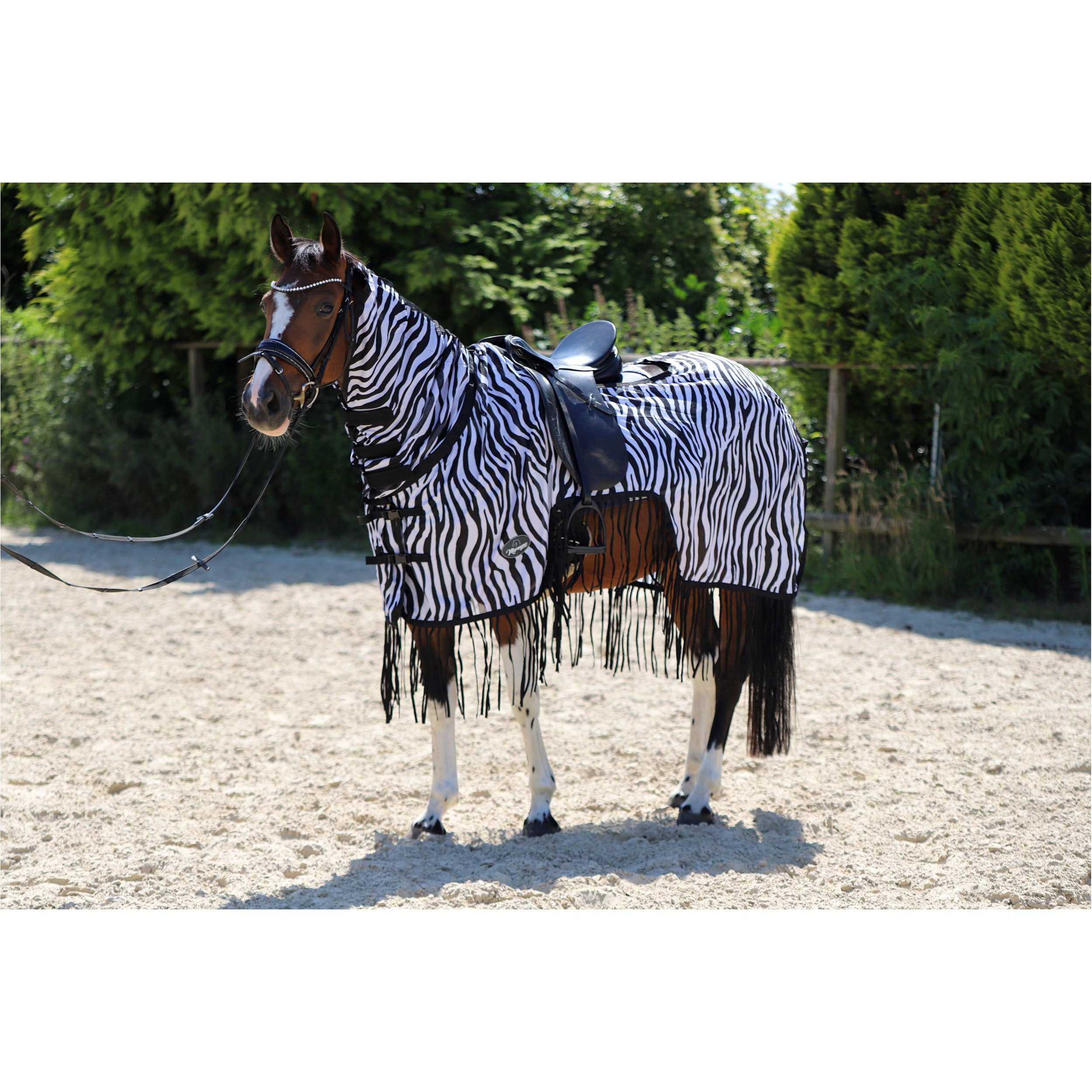 Fliegenausreitdecke mit Fransen ZEBRA schwarz/weiß