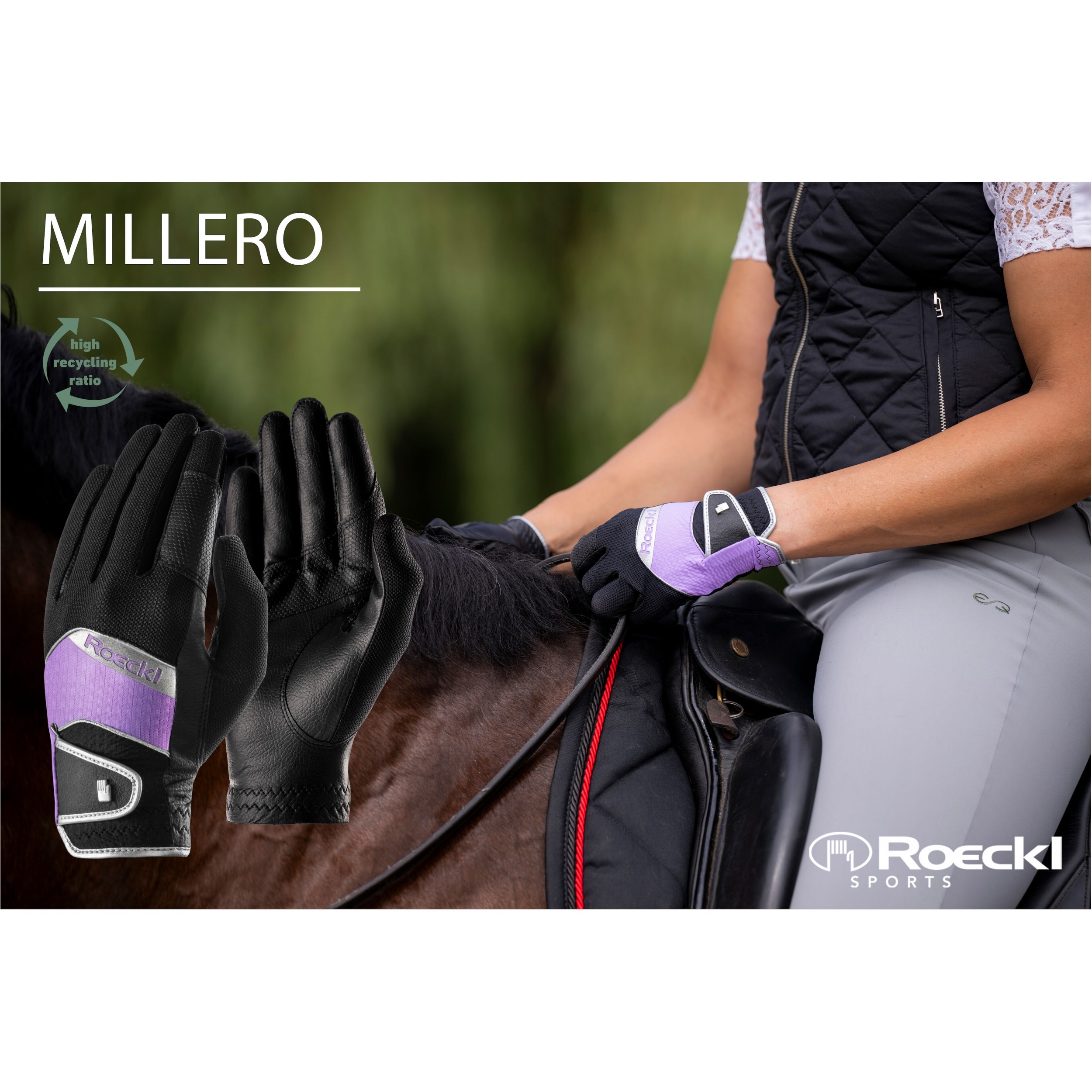 Reithandschuhe MILLERO black/lilac macaron