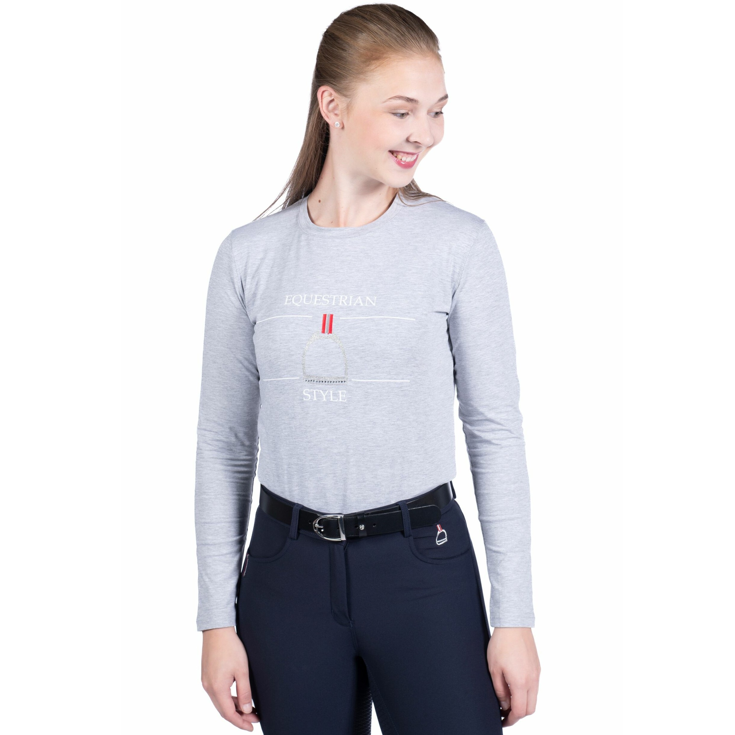 Damen Langarmshirt EQUINE SPORTS STYLE grau meliert