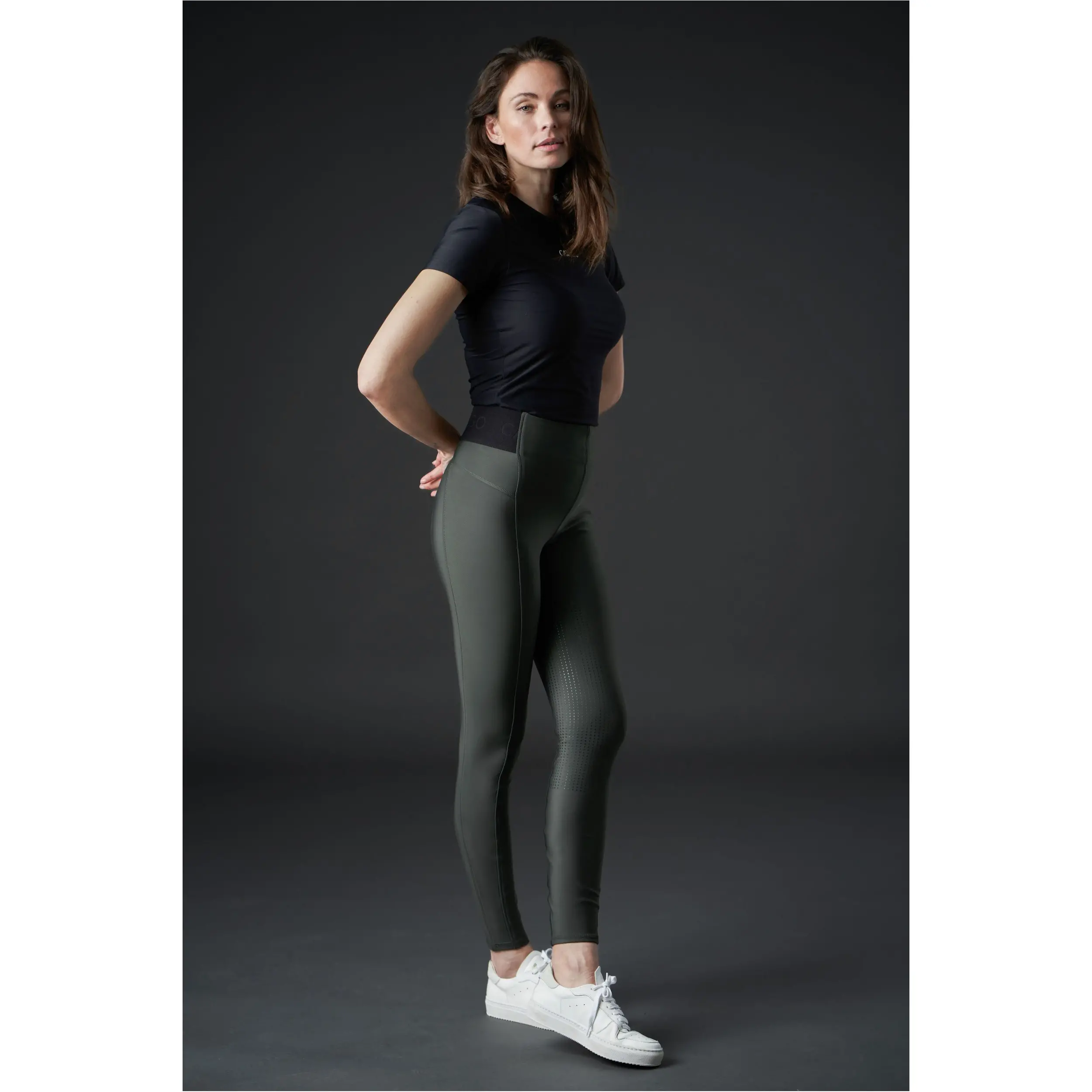 Damen Reitleggings Silikon Vollbesatz AROY mit hoher Taille forest