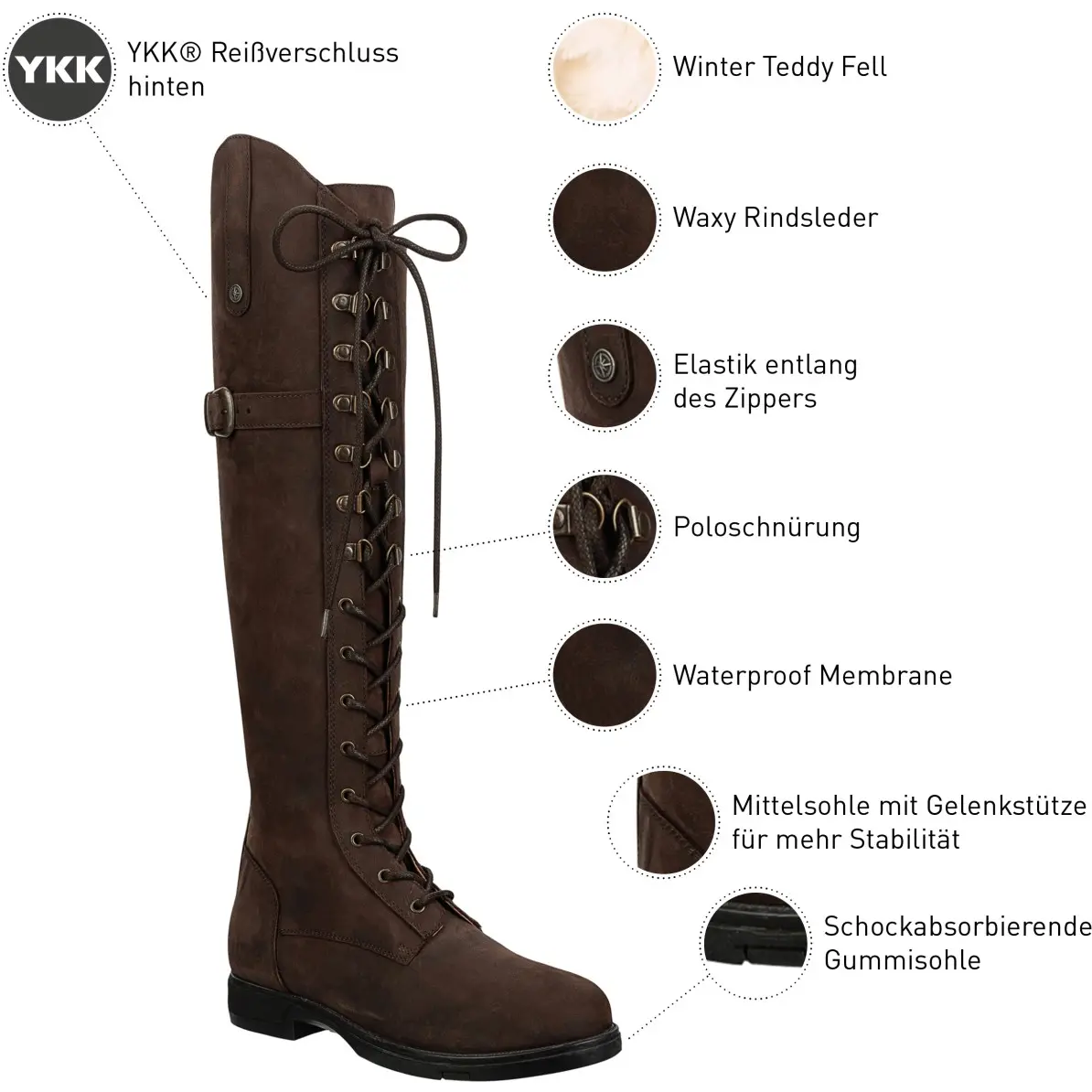 Winter Damen Reitstiefel LONGFORD Echtleder waxy brown