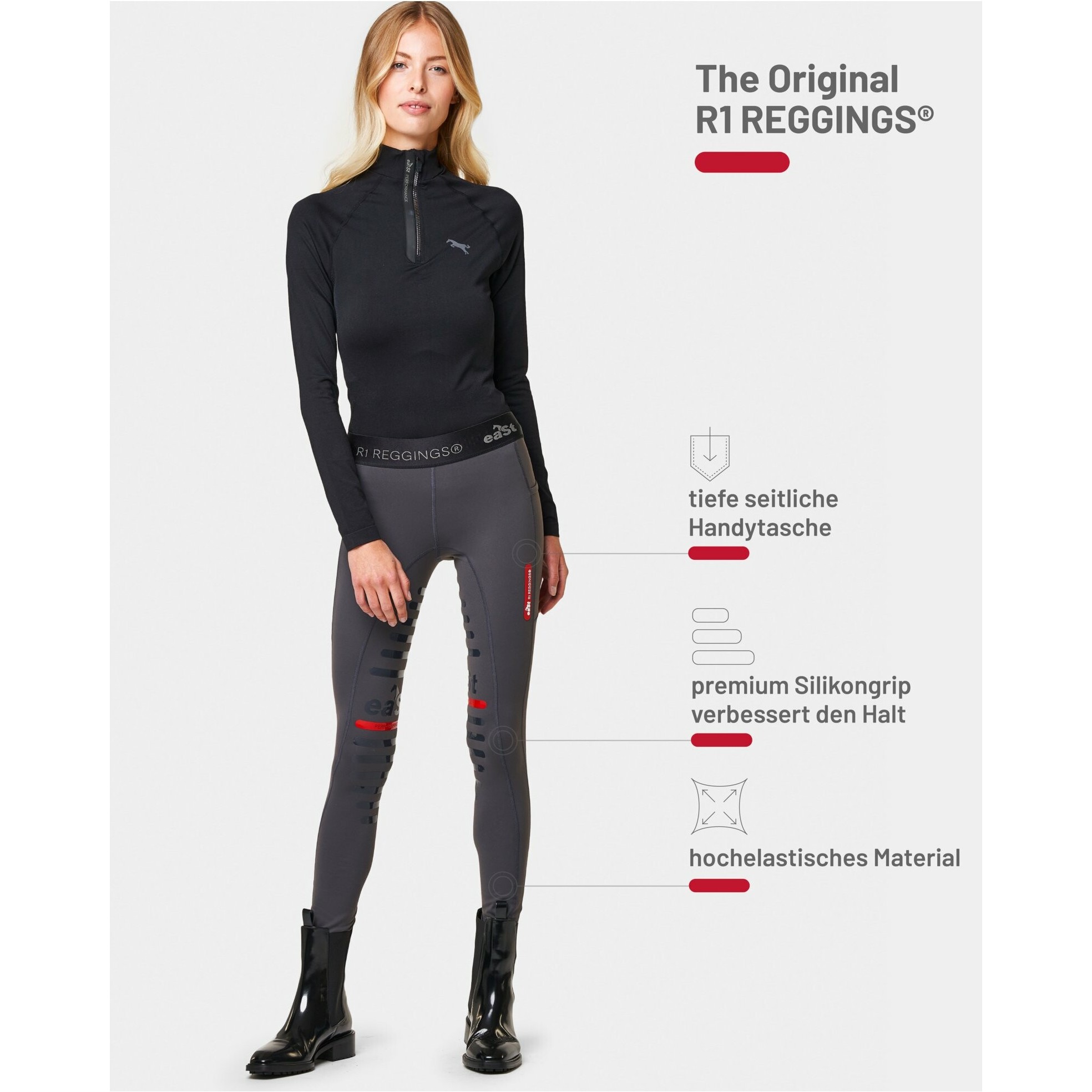 Damen Reitleggings Silikon Halbbesatz REGGINGS R1 anthrazit