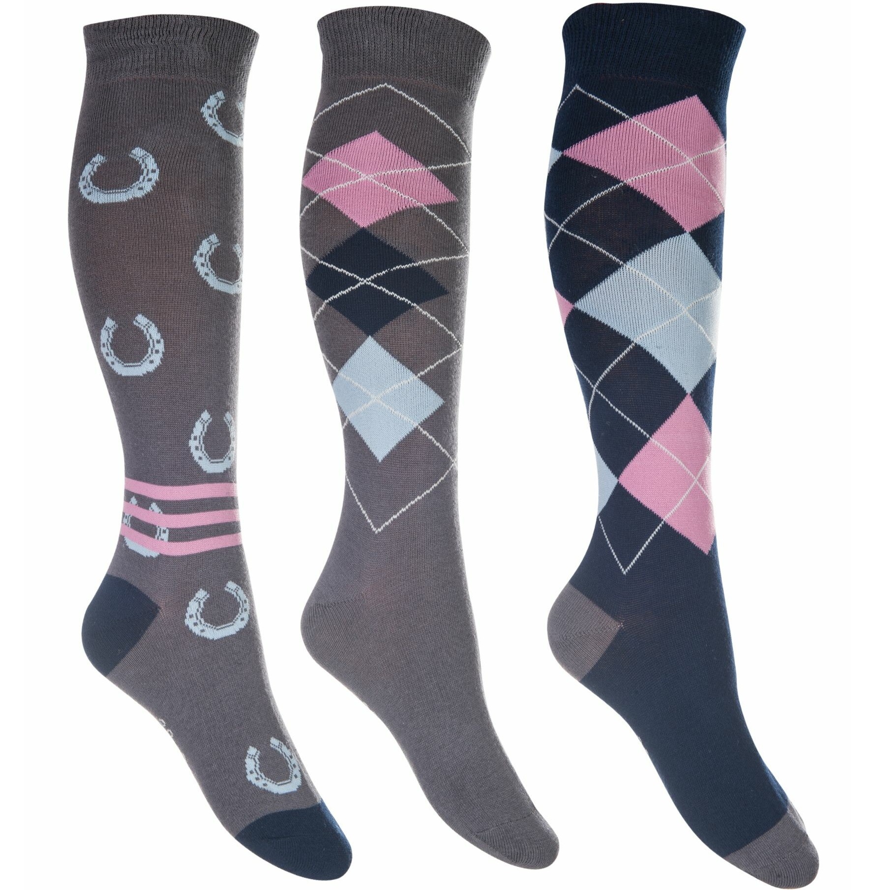 Reitsocken CARDIFF (3er Set) grau/blau