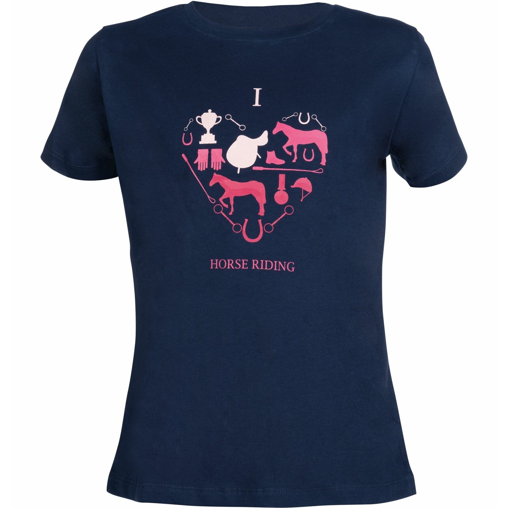 Kinder T-Shirt I LOVE HORSE RIDING dunkelblau