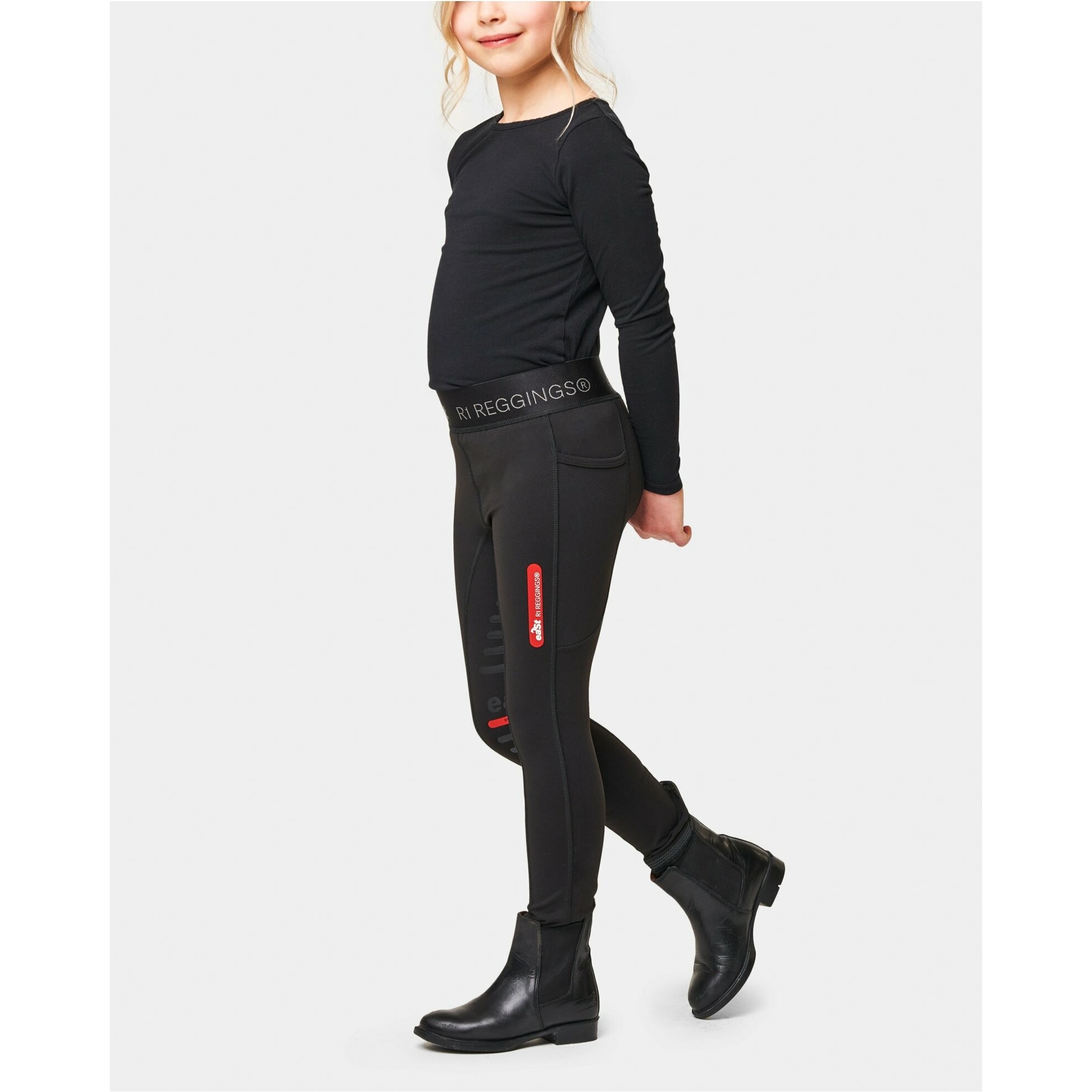 Kinder Reitleggings Silikon Halbbesatz REGGINGS R1 schwarz