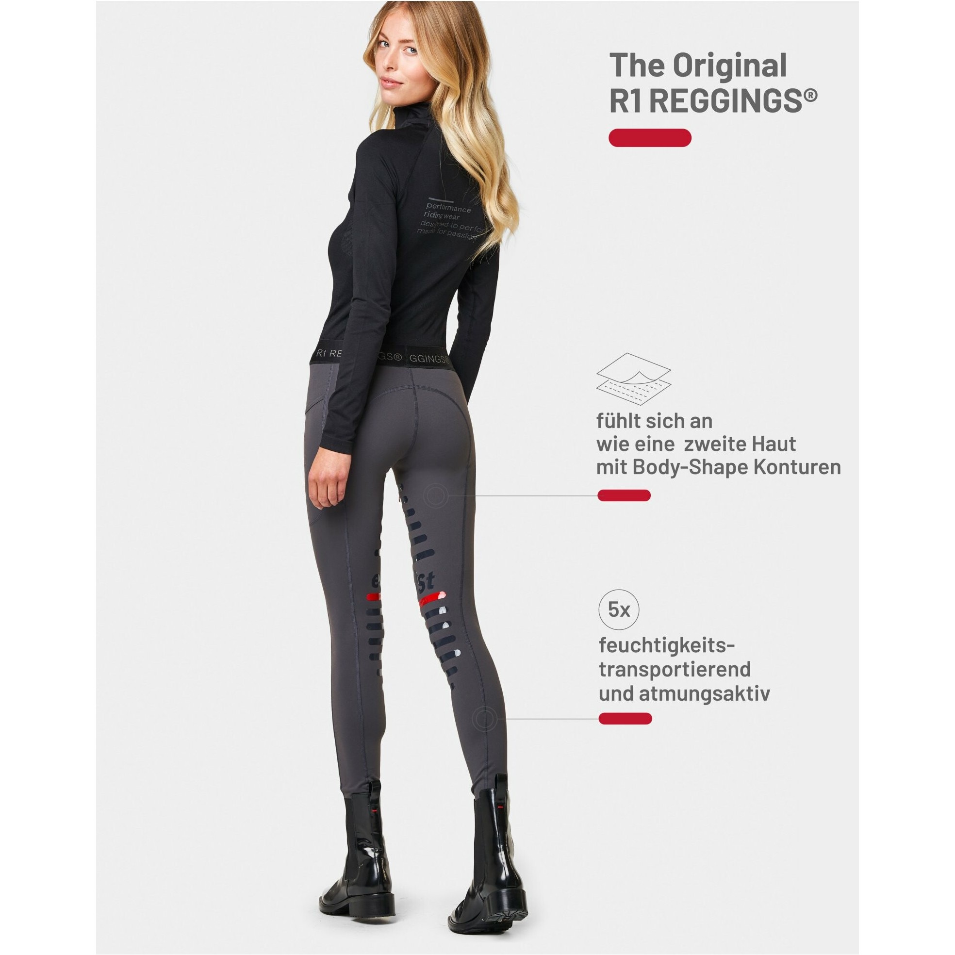 Damen Reitleggings Silikon Halbbesatz REGGINGS R1 anthrazit