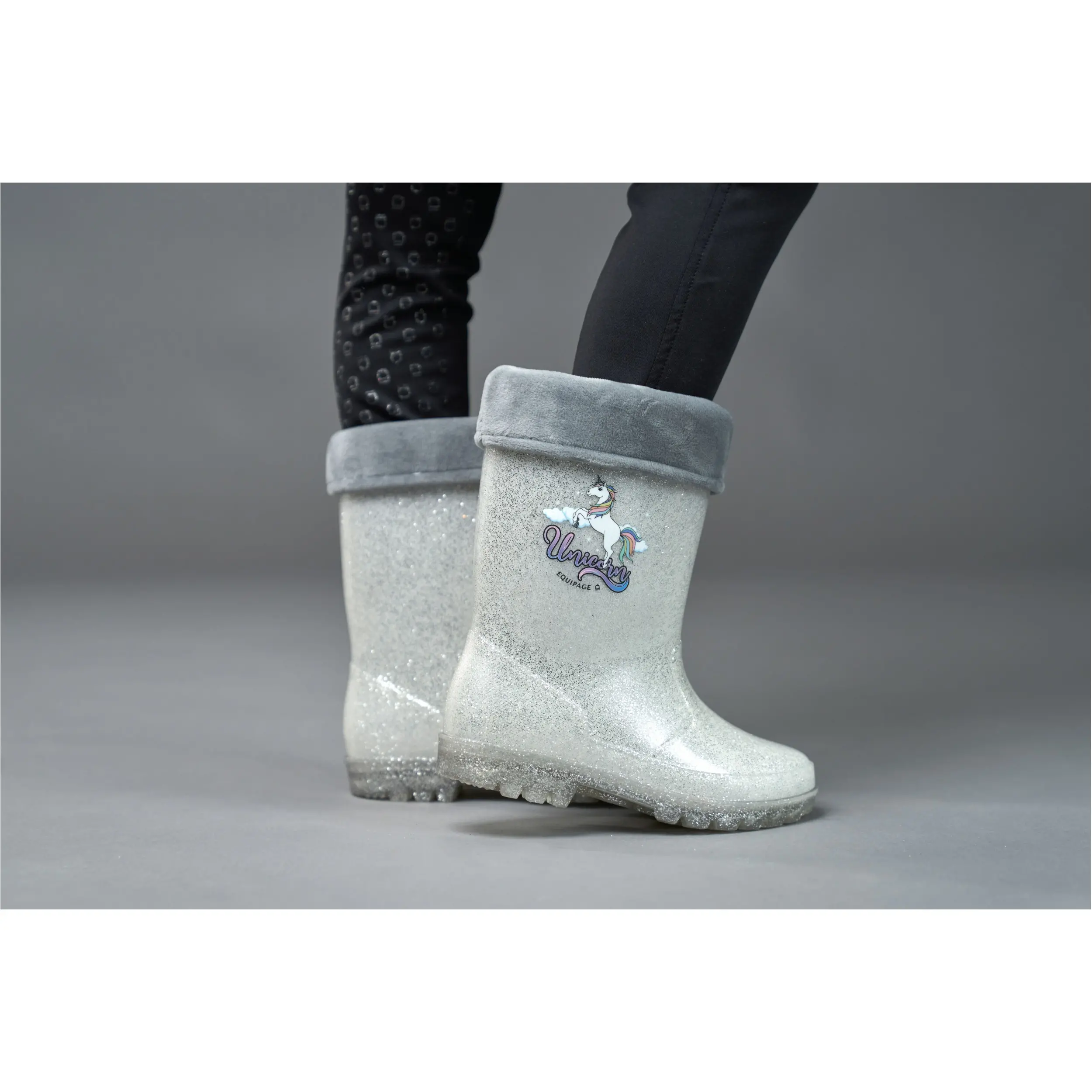 Winter Kinder Gummistiefel LIGHT Glitzer silber