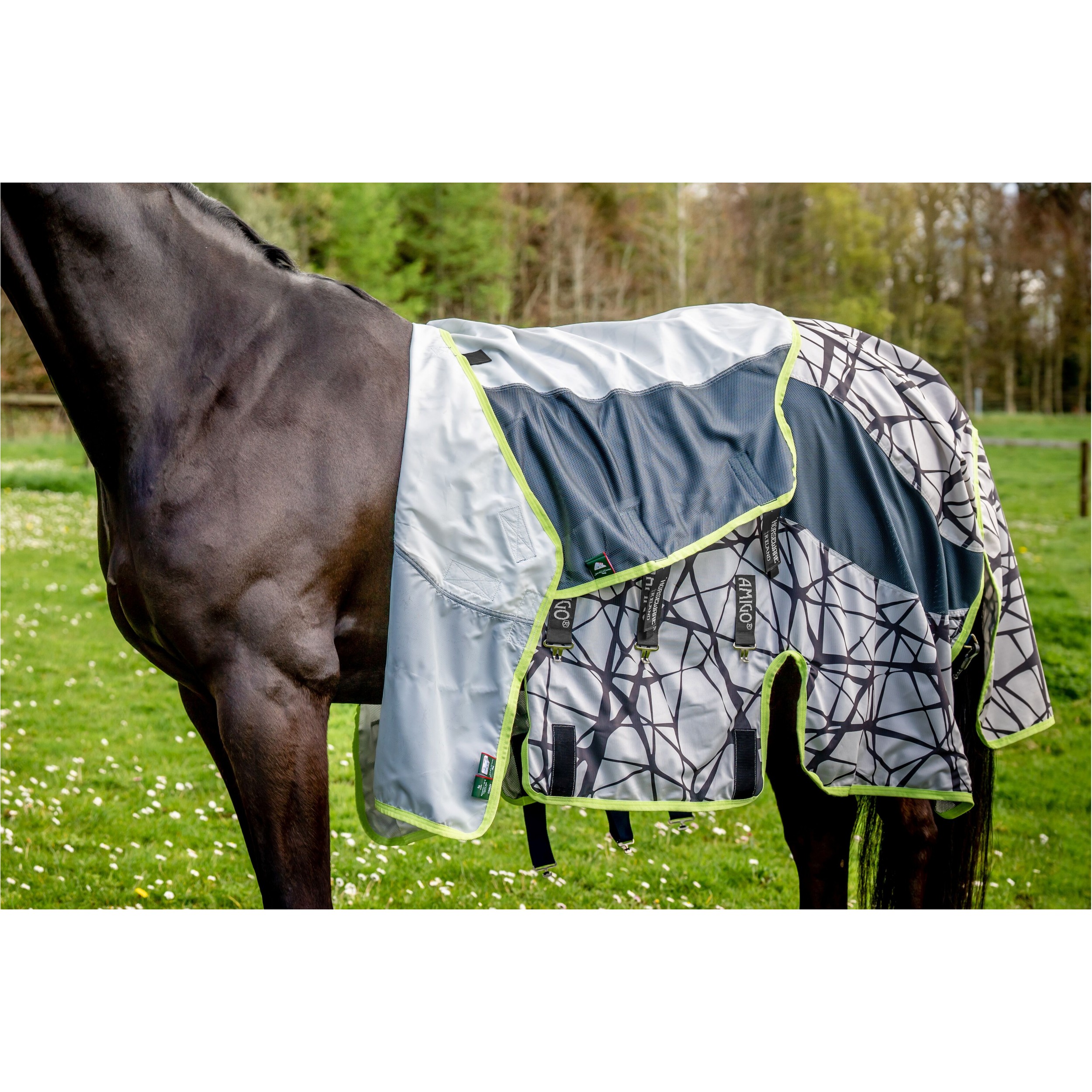 Fliegen- und Regendecke mit Halsteil (abnehmbar) 600D AMIGO 3 in 1 Camofly print/lime