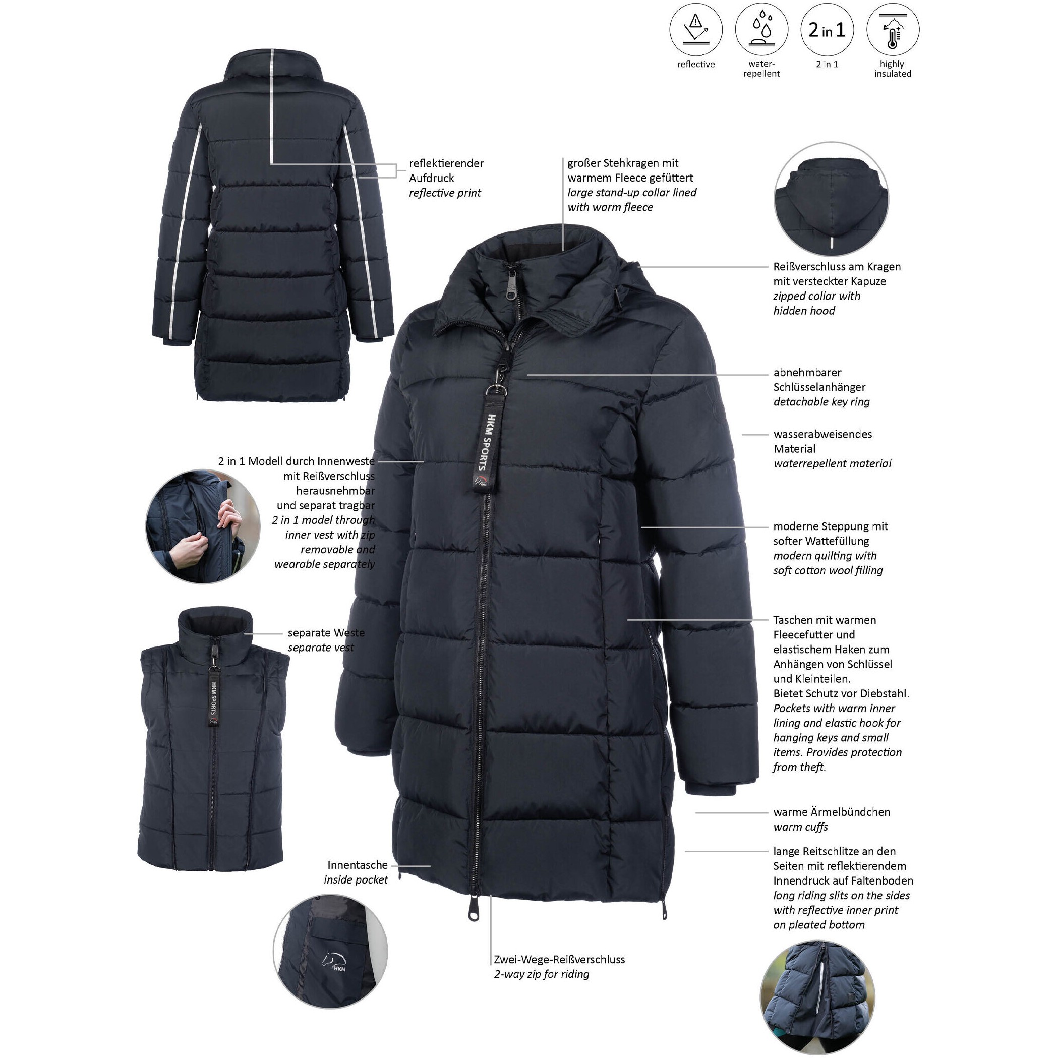 Winter Damen Reitjacke 2 in 1 DAKOTA schwarz