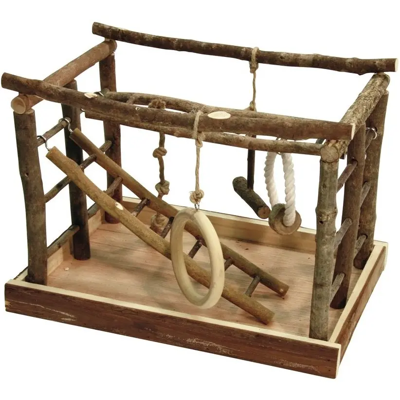 Vogelspielplatz aus Naturholz und Baumwolle 35x25x25cm