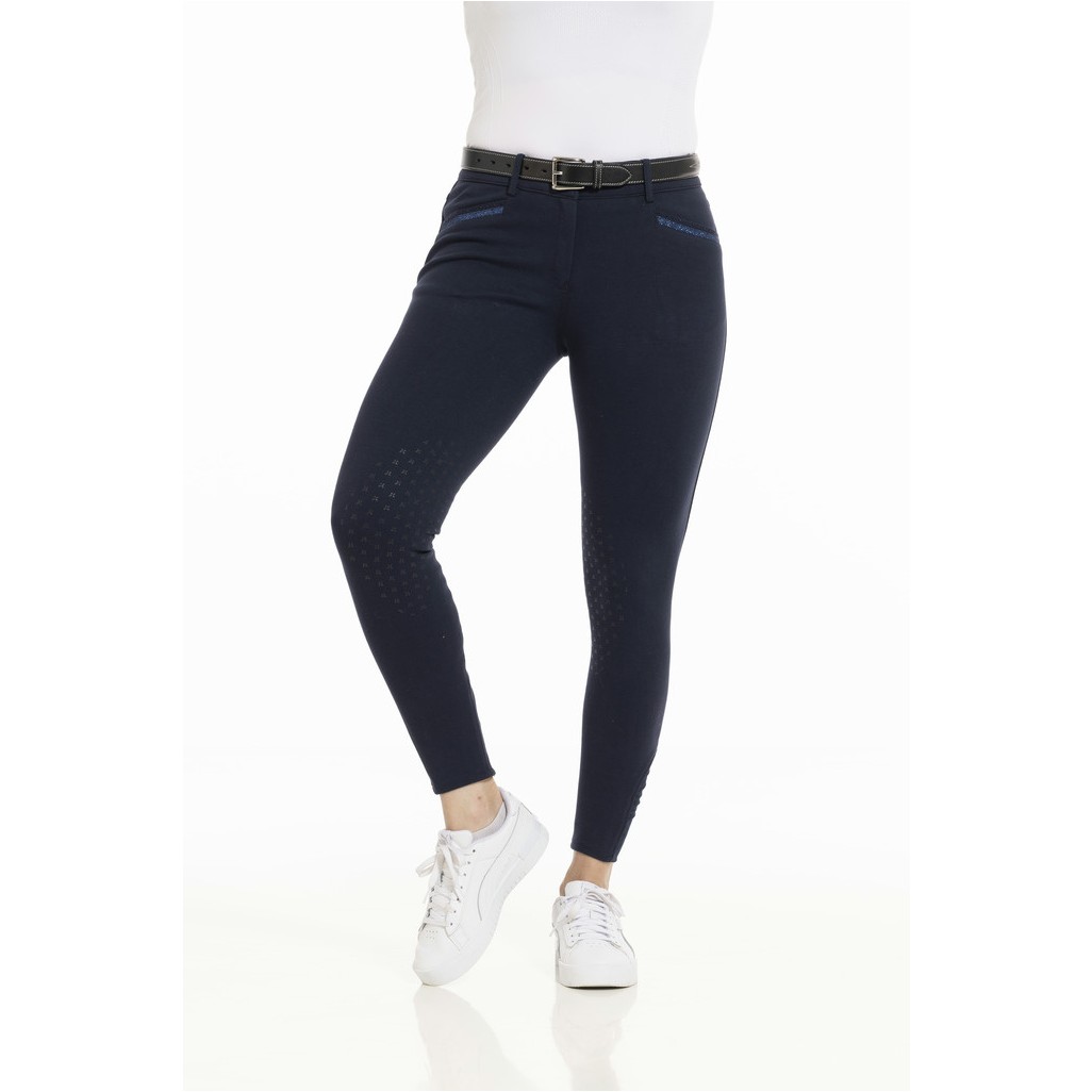 Damen Reithose aus Bio-Baumwolle Silikon Kniebesatz KIM marineblau