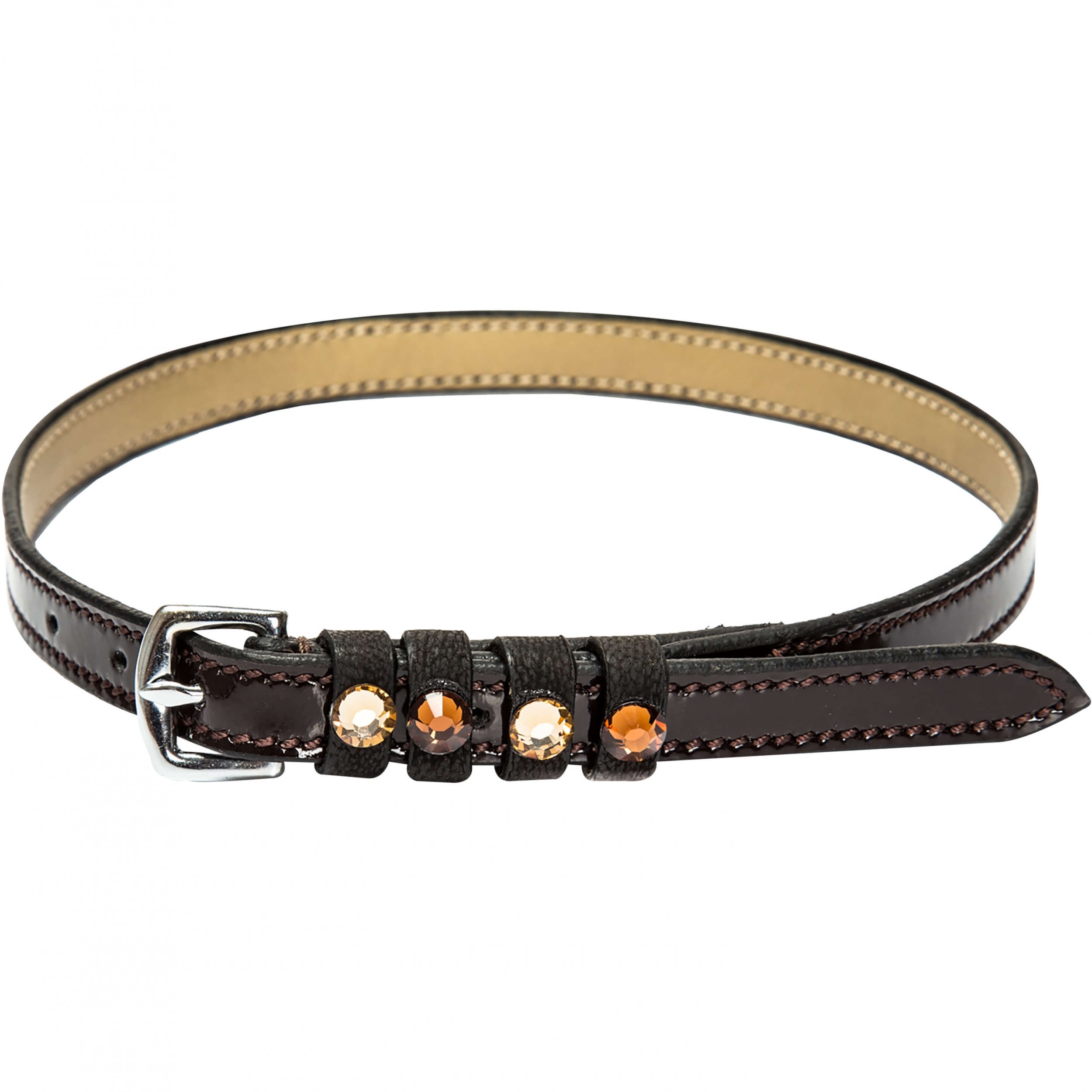 Damen Sporenriemen mit Strass IRHPardouz Leder braun/gold