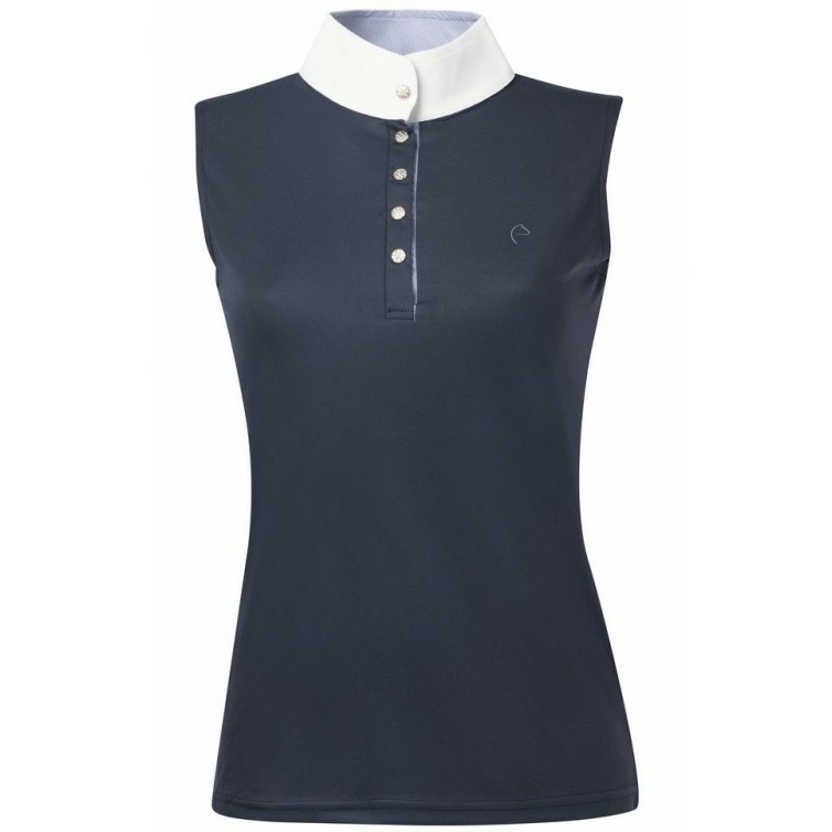 Damen Poloshirt ärmellos MESH marineblau